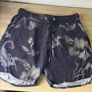 YoungLA Navy Blue and Gray Floral Shorts